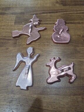 Copper Aluminum Holiday Cookie Cutters - Witch, Snowman, Angel, Reindeer
